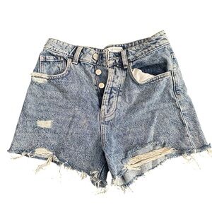 Zara Light Blue Ripped Jean Shorts